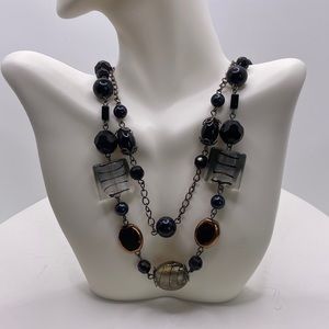 Double layered  necklace with black beads